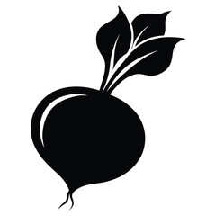 Silhouette Illustration of a Beet with Leaves and Rootlets, Isolated Design Element