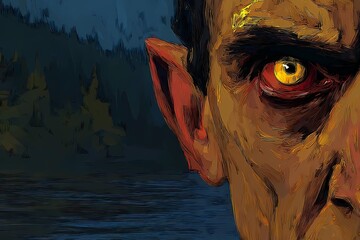 Artistic close-up of a fantasy elf with strong shadows, one side hidden, suggesting secrets and magical origin.