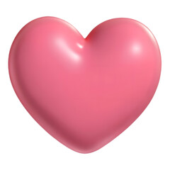 Glossy pink 3D heart emoji, love and romance symbol, shiny plastic look, isolated on white background.