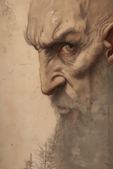 Artistic close-up of a fantasy elf with strong shadows, one side hidden, suggesting secrets and magical origin.