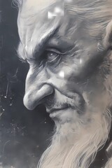 Artistic close-up of a fantasy elf with strong shadows, one side hidden, suggesting secrets and magical origin.