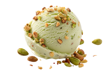 Delicious pistachio ice cream scoop topped with crunchy nuts emphasizing dessert perfection