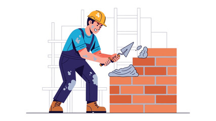 Bricklayer at Work: A skilled bricklayer meticulously lays bricks, demonstrating precision and expertise in the construction of a sturdy wall. Demonstrating craftsmanship and dedication.