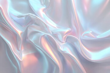 Obraz premium Holographic fabric background shimmering with iridescent metallic tones, blending pastel and neon colors in dynamic, fluid motion