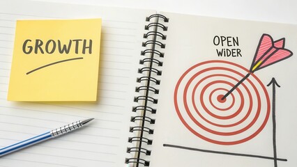 Growth Strategy Illustration with Target and Notepad on Desk