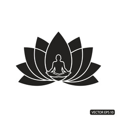 Fototapeta premium Silhouette of a person meditating in a lotus flower isolated on white background