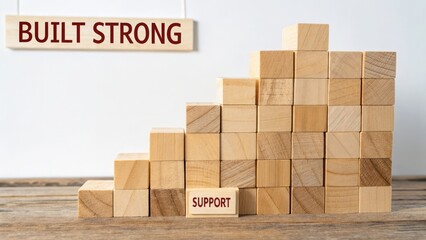 Wooden Building Blocks Signifying Growth and Supportive Success