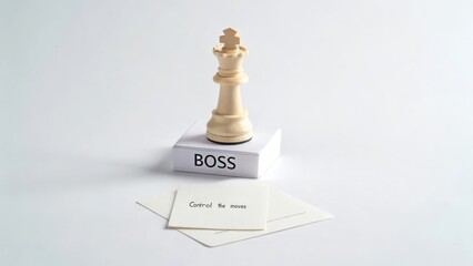 Wooden Chess Piece King on Stand with Boss Card and Strategy Notes