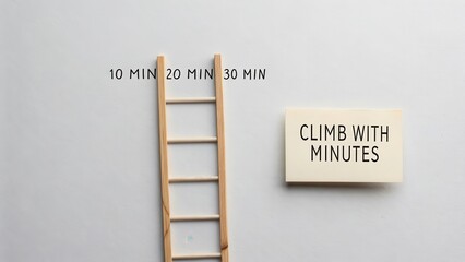 Wooden Ladder on Minimalist Background with Time Measurement Visuals