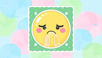 Emotional distress emoticon with watery eyes and pastel background illustration