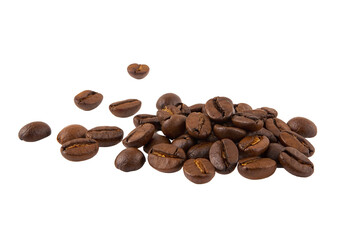 Roasted coffee beans scattered on plain background for aromatic caffeine beverage visuals