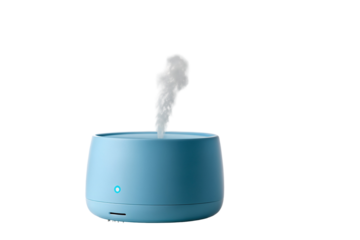 Blue essential oil diffuser emitting soothing aromatic vapor for home relaxation and wellness