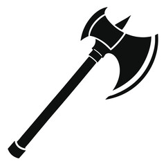 Black TwoHeaded Battle Axe with Wooden Handle, Medieval Weaponry Illustration