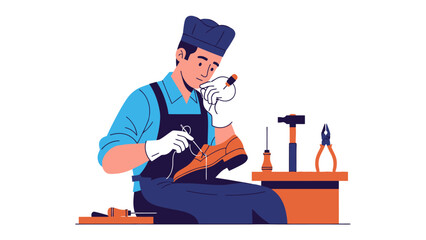 The Art of Craft: A skilled artisan meticulously crafts a shoe in a vibrant display of traditional shoemaking techniques. The scene encapsulates patience and focus.