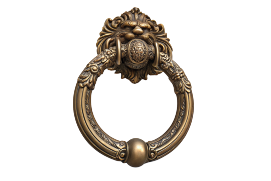 Intricately designed antique lion head door knocker in ornate brass style for elegant home decor