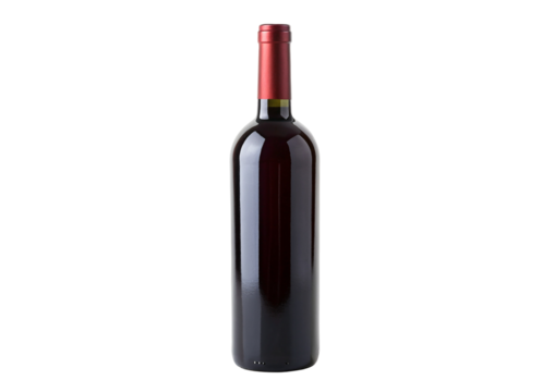 Elegant red wine bottle with glossy finish and sleek design against black background for decor