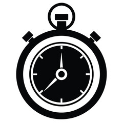 Vector Illustration of a Black and White Analog Stopwatch Showing Half Past Seven
