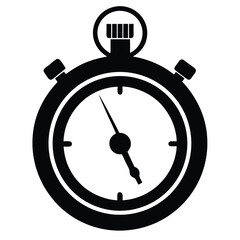 Black and White Graphic Silhouette of a Classic Analog Stopwatch Icon Style