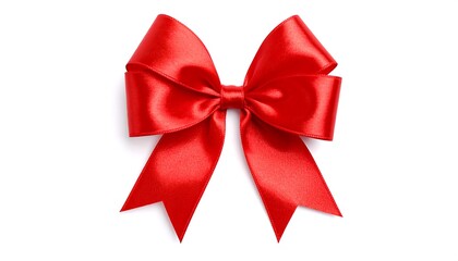 Fototapeta premium Festive red satin bow on white for gift wrapping and decorations
