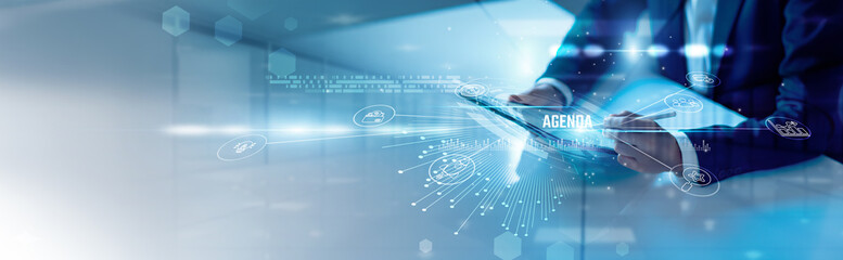 Businessman analysis strategic agenda planning and business priorities, workflow scheduling,...