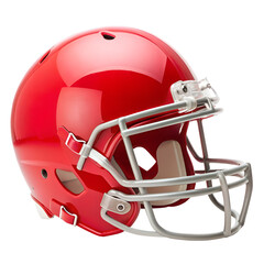 Fototapeta premium A shiny red american football helmet with a silver face mask isolated on transparent background
