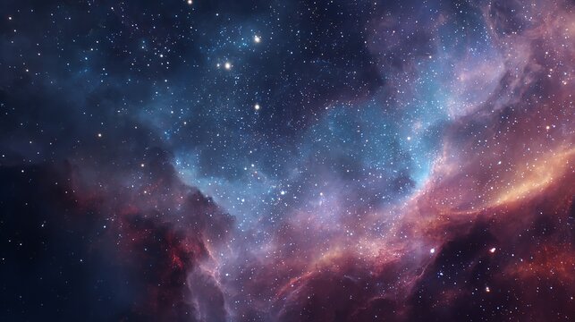 Vast cosmic nebula with vibrant swirling colors and countless stars illuminating the deep expanse of outer space