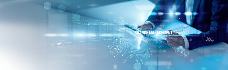 Businessman analysis change management and organizational transformation, employee adaptation,...