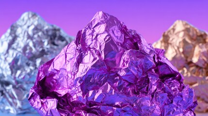 Fototapeta premium Three colorful metallic mountains arranged against a gradient background