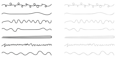 Obraz premium Horizontal paintbrush element on white background. Black hand drawn underline calligraphy set. Modern simple dark lines. Isolated dark line set. EPS 10. 