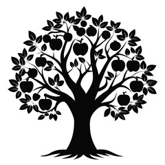 Obraz premium Silhouette Image of an Apple Tree Laden with Fruit and Leaves Design