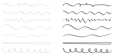 Modern simple dark lines. Horizontal paintbrush element on white background. Group of horizontal objects on white background. Black hand drawn underline calligraphy set.