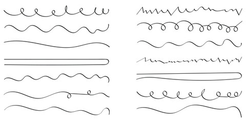 Obraz premium Modern simple dark lines. Horizontal paintbrush element on white background. Group of horizontal objects on white background. Black hand drawn underline calligraphy set. EPS 10. 