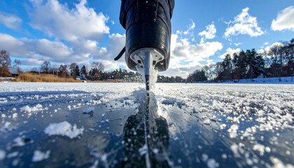 A dynamic low-angle view of a young ice skater rapidly gliding across a frozen lake, captured in cinematic style with dramatic lighting, highlighting speed, grace, and winter athleticism