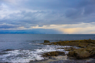 Dramatic Seascape with Rocky Shore and Stormy Clouds in Akranes Iceland