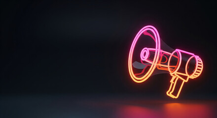 Bright neon megaphone announces exciting news with vibrant glow