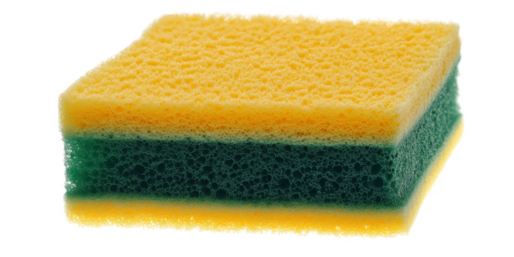 Vibrant green and yellow sponge for efficient dishwashing and kitchen cleaning tasks