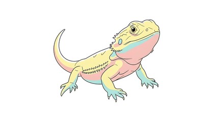 Fototapeta premium Cute Pastel Bearded Dragon Illustration – Friendly Reptile Mascot for Kids, Stickers and Pet Brands 