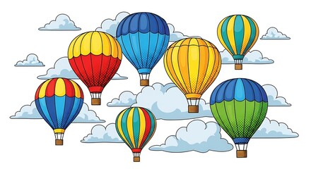 Colorful Hot Air Balloons in Blue Sky &ndash; Travel Adventure Illustration for Posters, Blogs and Cards
