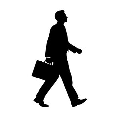 Confident businessman strides forward carrying briefcase towards future professional success and opportunities