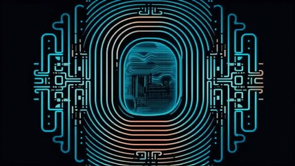 Abstract digital representation of a circuit board with vibrant blue and orange lines, showcasing technology - Powered by Adobe