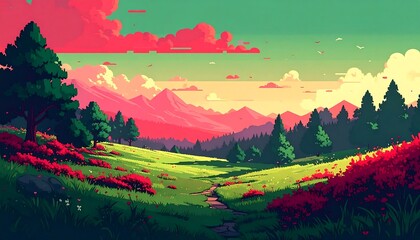 Pixelated landscape panorama
