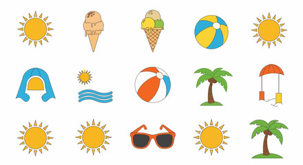 Summer Icons Collection Sun, Ice Cream, Beach Ball, and More - Perfect for Summer Designs