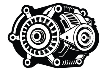 Fototapeta premium Stylized Black and White Illustration of a Mechanical Device with Wheel and Intricate Details
