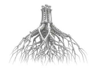 Human skeleton forming a root system isolated on transparent background