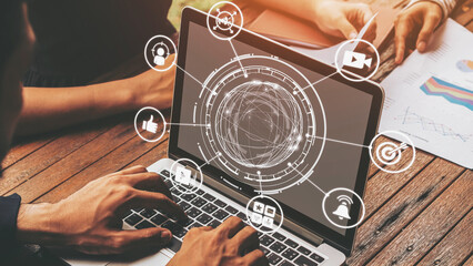 Content marketing interface with data dashboards, analytics charts, and content tools. Marketing...