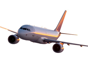 Fototapeta premium Sunset Airplane Silhouette in Sky PNG