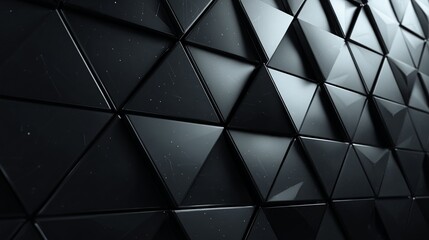 Sleek dark geometric triangular pattern with subtle light reflections creating a modern, sophisticated, and abstract background for technology and design