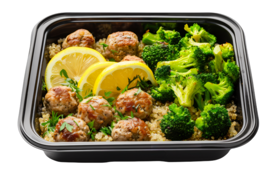 Healthy Meal Box with Meatballs – Fitness Lunch, Nutritious Food, Balanced Diet.