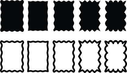 rectangular frames with scallop edges set, rectangular shapes with squiggly borders,Zig zag wavy edge rectangle frame or border shapes illustration.
