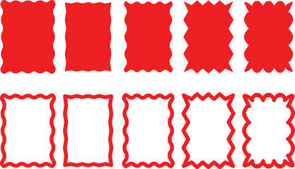 frames zigzag edge shapes, Geometric zig zag wavy labels, rectangular shapes with squiggly borders, Stamp or letter mark frames for greeting cards,